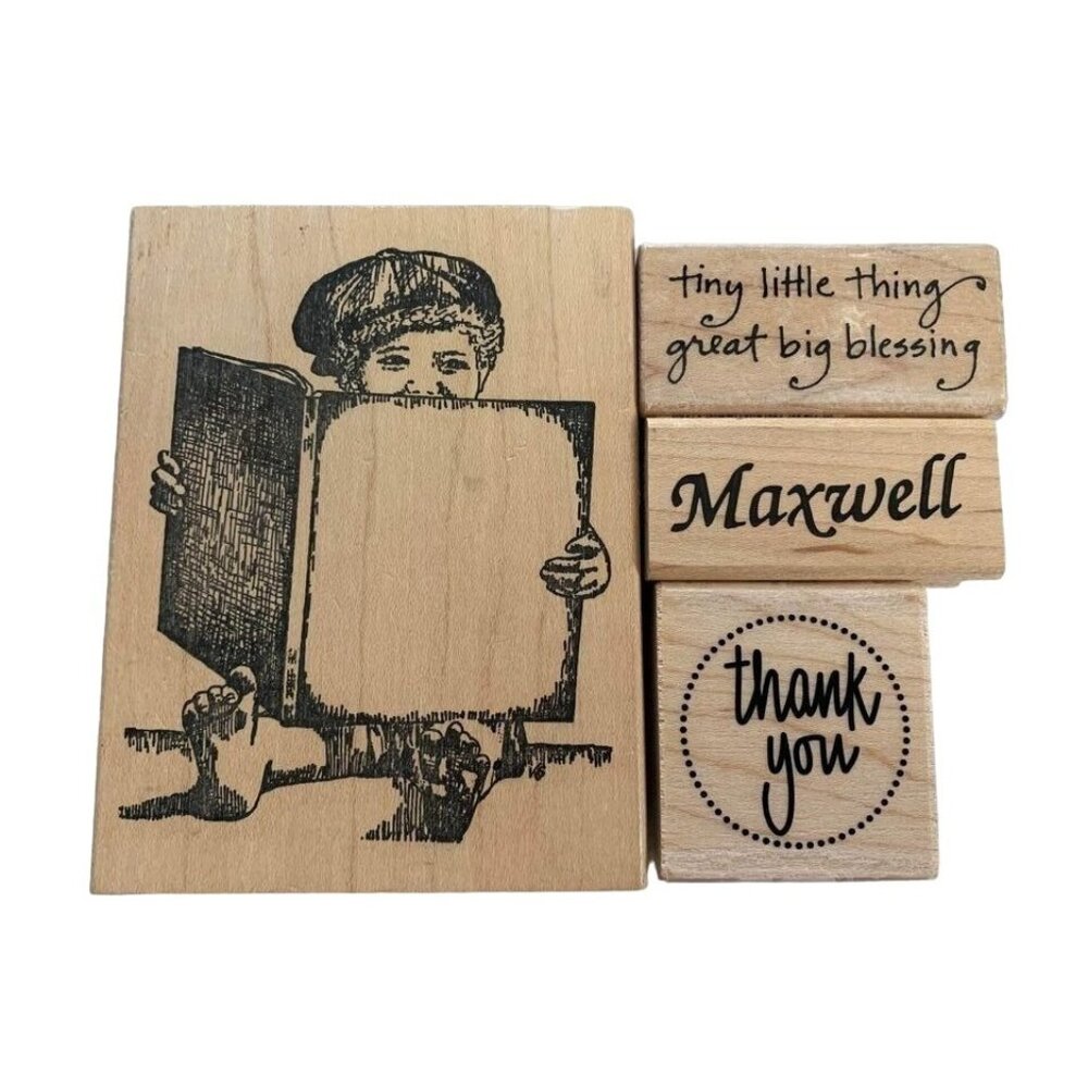 Rubber Stamp Bundle Boy Reading Thank You Maxwell Great Big Blessing Set